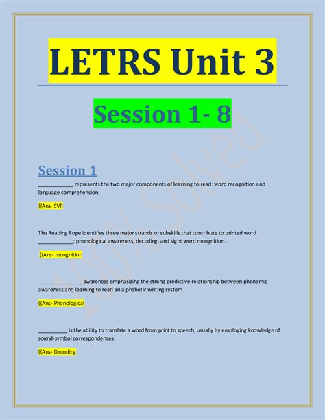 LETRS Unit 1 - Session. . Letrs unit 3 session 3 answers